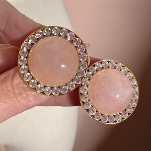 Vintage 1980 90 Retro pink Rose quartz gold Halo Oversized earrings